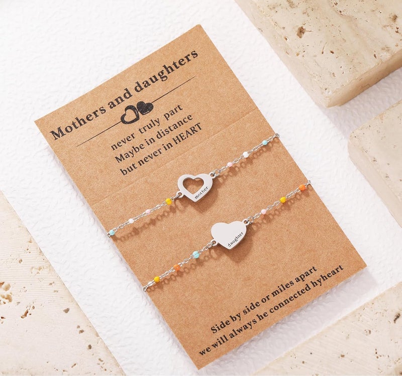 DS Mother Daughter Bracelets Set,18K Gold Plated Stainless Steel Heart Jewelry for Women Girls,Mothers Day Gifts for Mom/Daughter,Adjustable Matching Bracelets for Mommy and Me gift box packaging - Image 2